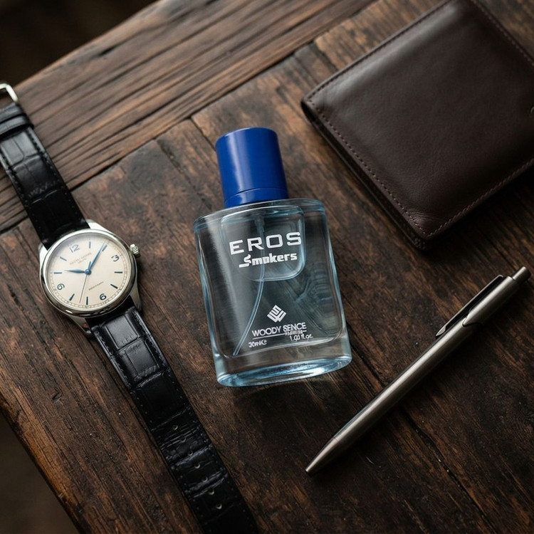 عطر جیبی مردانه وودی سنس مدل Eros Smokers با رایحه شیرین و سرخس گونه حجم 30 میلیلیتر
